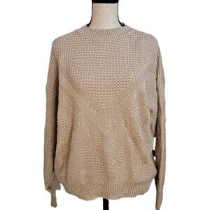 Vintage Alicia Oversized Knit Tan Crewneck Long Sleeve Sweater